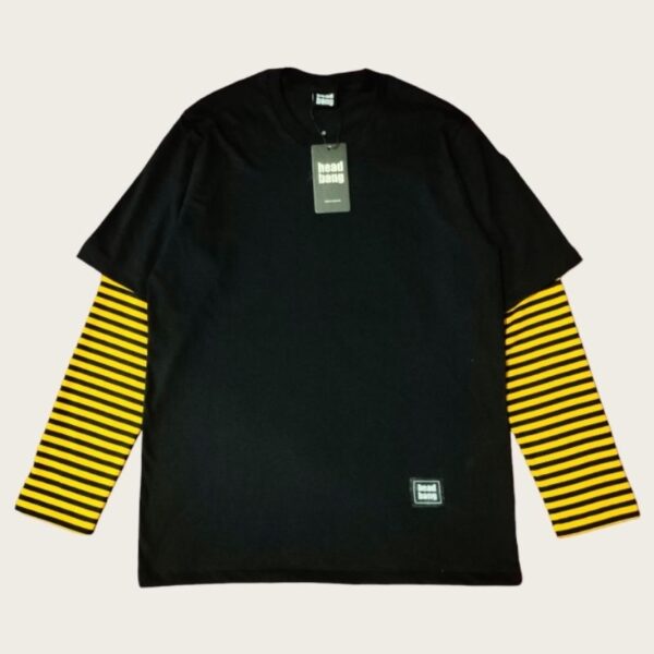 Head Bang Longsleeve Double Sleeve Stripe Black Mustard